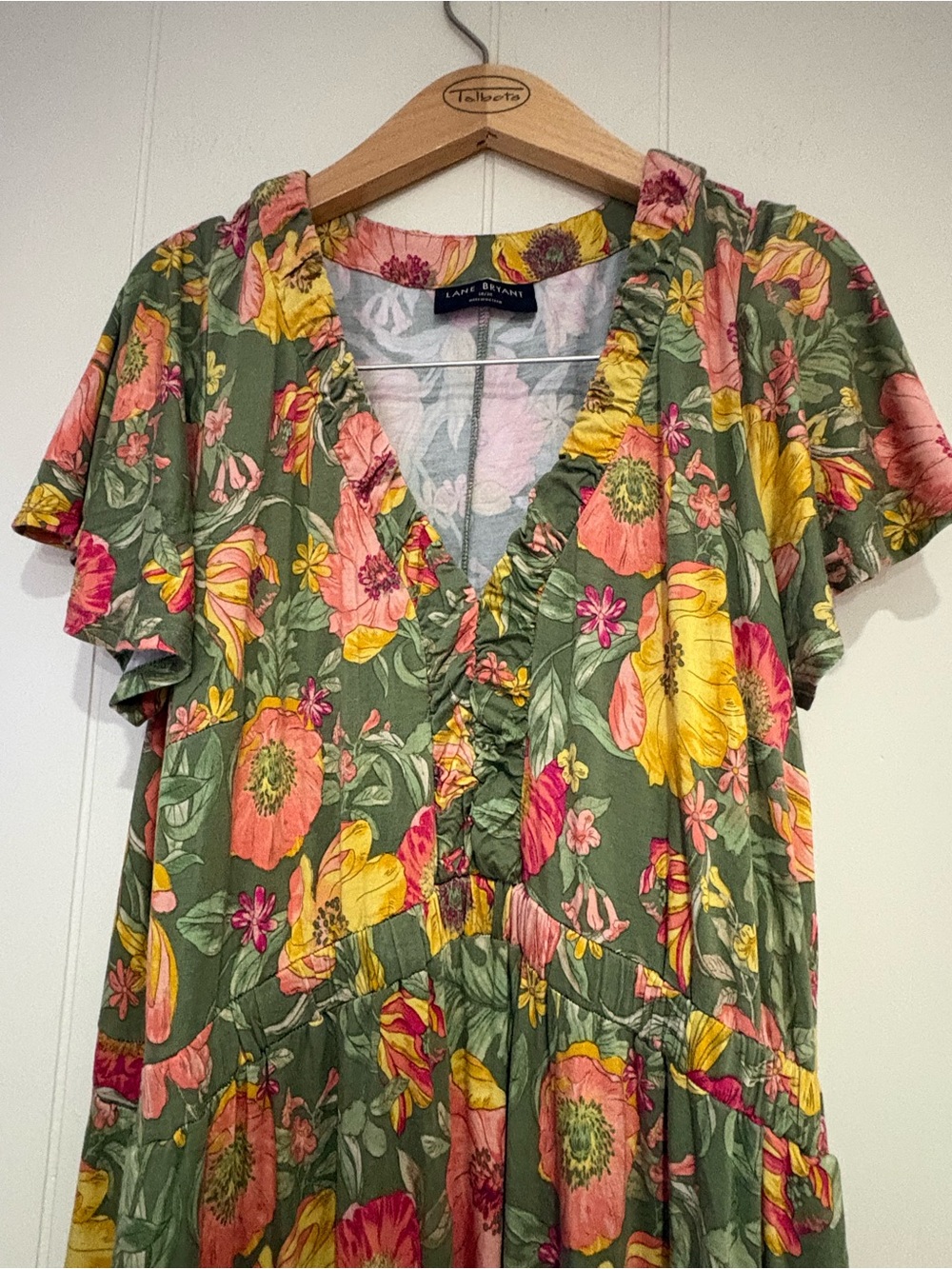 Lane Bryant fall floral maxi dress rayon knit orange gold green 2X 18 20